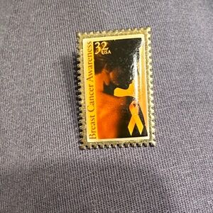 Vintage 1997 Breast Cancer Awareness 32¢ Stamp Lapel Pin Gold Tone